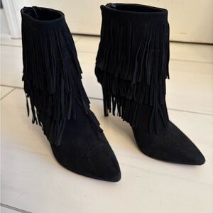 Steve Madden Black Suede Fringe Heeled ‘Flapper’ Boots